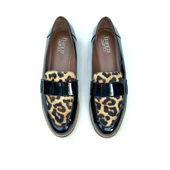Franco Sarto Black Patent Leather and Leopard Loafers - Picture 1 of 5